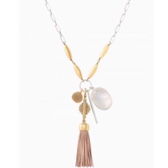 Stella & Dot | Leather & Crystal Quartz Mixed Metal  Victoria Pendant Ne… - Picture 5 of 10